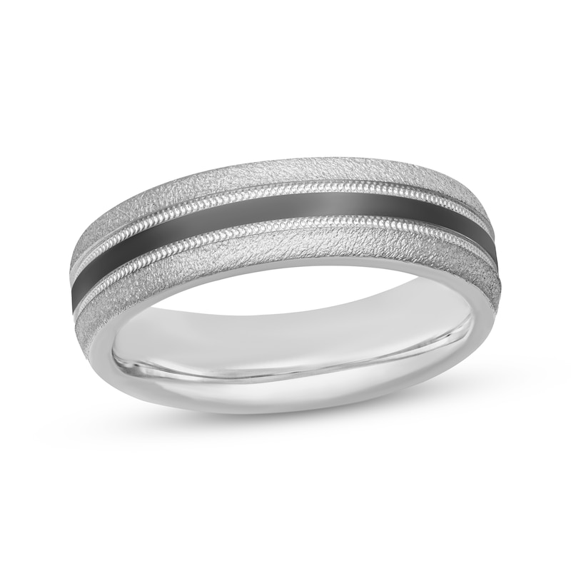 Main Image 1 of Now + Forever Men's Striped Satin Finish Wedding Band Sterling Silver 6mm