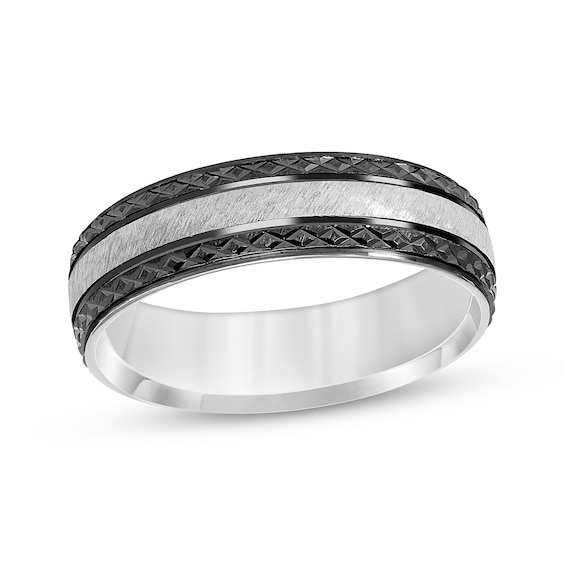 Now + Forever Men's Patterned Satin Finish Wedding Band Sterling Silver 6mm