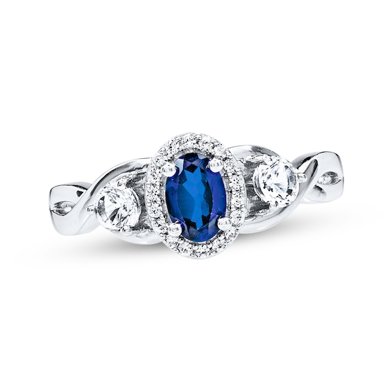 Oval-Cut Blue Lab-Created Sapphire & White Lab-Created Sapphire Ring Sterling Silver