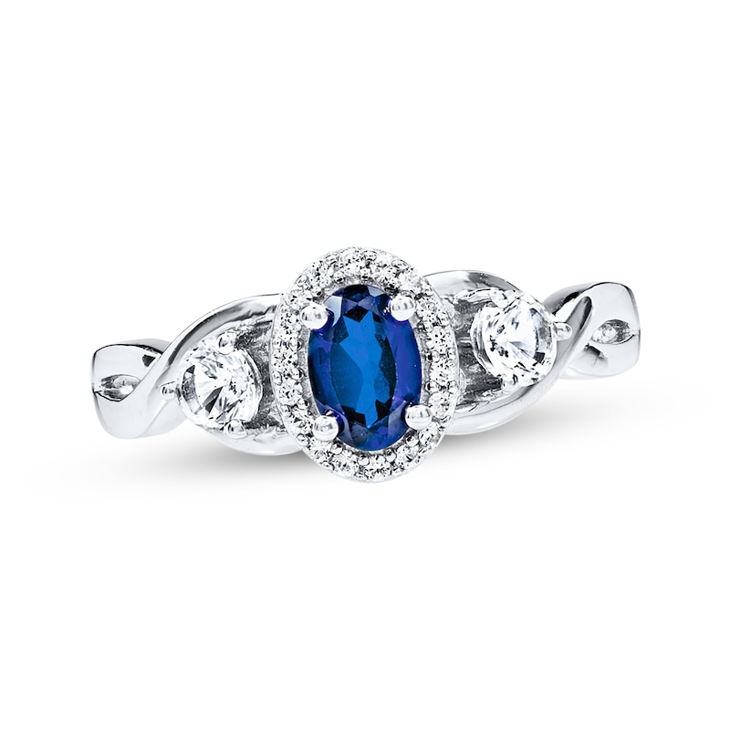 Main Image 1 of Oval-Cut Blue Lab-Created Sapphire & White Lab-Created Sapphire Ring Sterling Silver