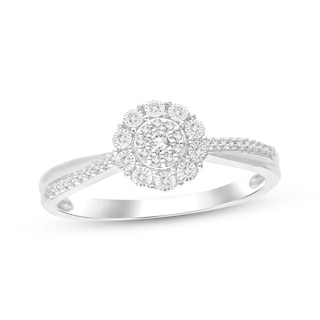 KAY Lab-Grown Diamond Multi-Stone Halo Promise Ring 1/6 ct tw Sterling Silver