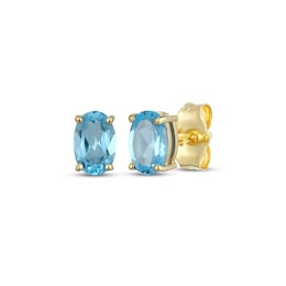STUDIO BY KAY Oval-Cut Swiss Blue Topaz Solitaire Stud Earrings 24K Yellow Gold Vermeil Sterling Silver