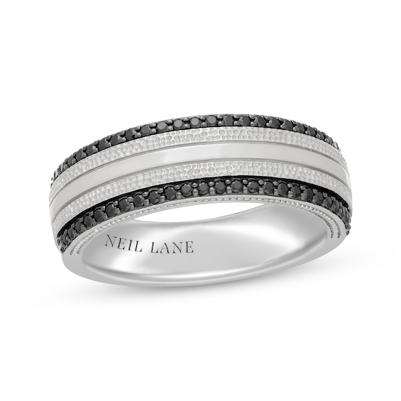 Neil Lane Men's Black Diamond Hammered Wedding Band 1/3 ct tw 14K White Gold