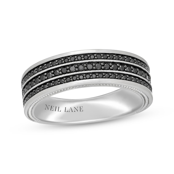 Neil Lane Men’s Black Diamond Three-Row Wedding Band 1/2 ct tw 14K White Gold