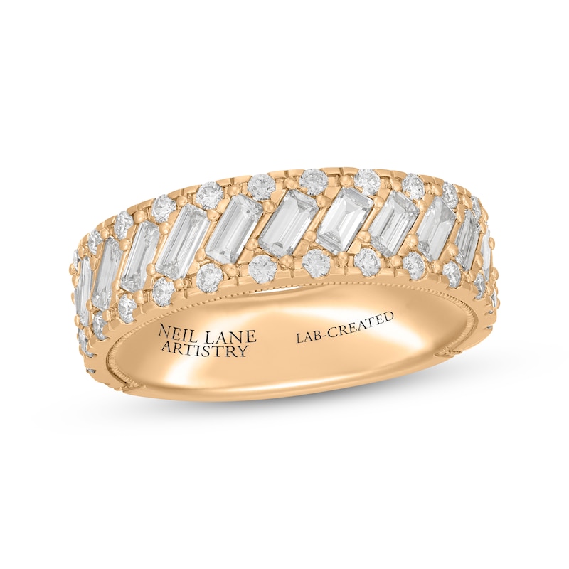 Main Image 1 of Neil Lane Men's Baguette & Round-Cut Lab-Grown Diamond Wedding Band 2 ct tw 14K Yellow Gold