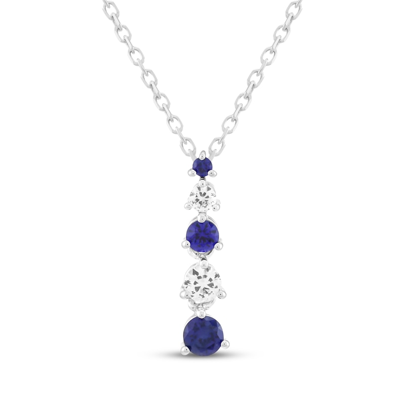 Main Image 1 of Round-Cut Blue & White Lab-Created Sapphire Drop Necklace Sterling Silver 18"