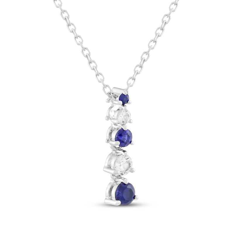 Main Image 2 of Round-Cut Blue & White Lab-Created Sapphire Drop Necklace Sterling Silver 18"