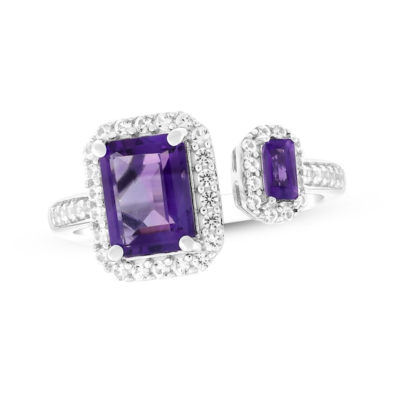 Emerald-Cut & Baguette-Cut Amethyst & White Lab-Created Sapphire Deconstructed Ring Sterling Silver
