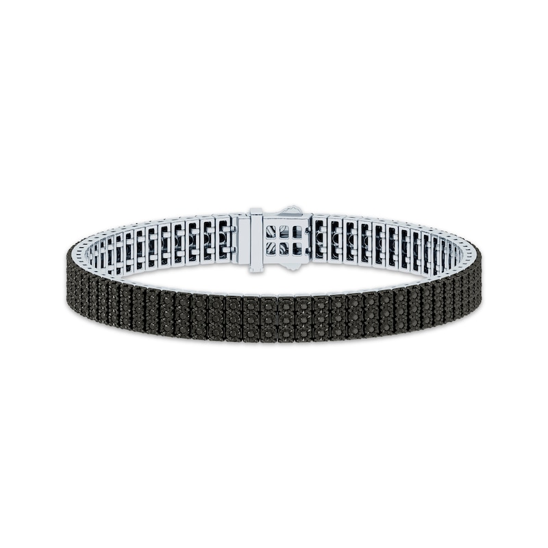 Main Image 1 of Men's Black Diamond Three-Row Tennis Bracelet 3 ct tw Sterling Silver 8"