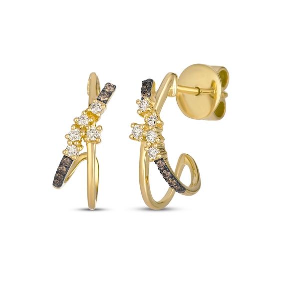 Le Vian Desert Diamonds Crossover J-Hoop Earrings 1/3 ct tw 14K Honey Gold