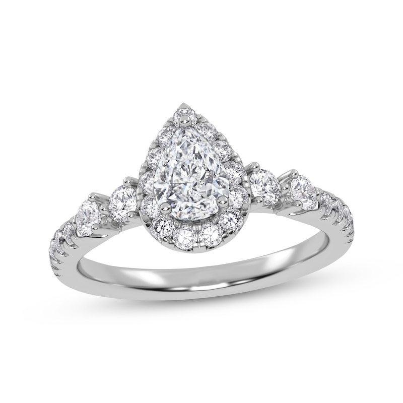 Main Image 1 of Now + Forever Lab-Grown Diamonds Pear-Shaped Halo Engagement Ring 3/4 ct tw 14K White Gold