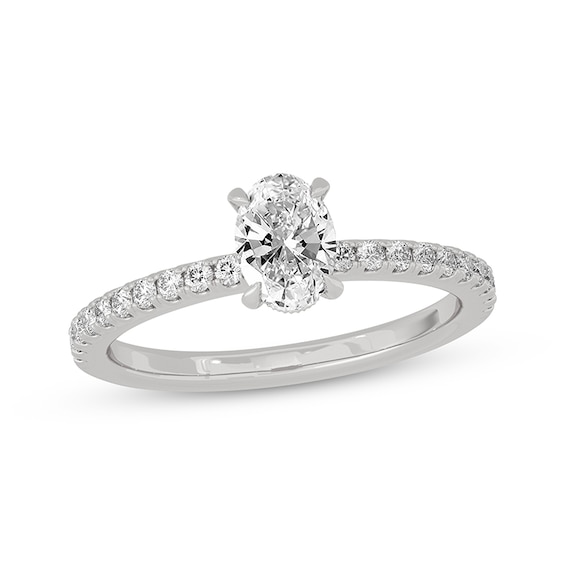 Now + Forever Oval & Round-Cut Diamond Gallery-Set Engagement Ring 3/4 ct tw 14K White Gold