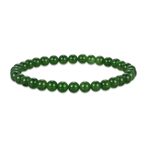 Round-Cut Natural Jade Bead Stretch Bracelet 7.25"