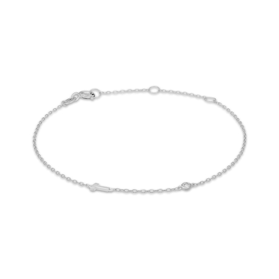 Rocksbox The Sideways Initial Lab-Grown Diamond "T" Bracelet Sterling Silver 8"