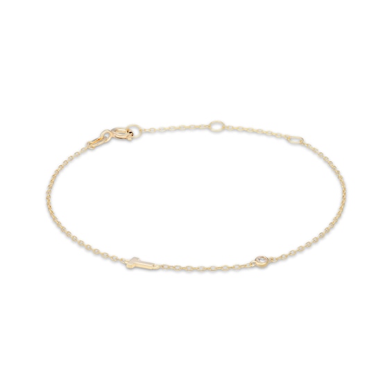 Rocksbox The Sideways Initial Lab-Grown Diamond "T" Bracelet 24K Yellow Gold Vermeil Sterling Silver 8"