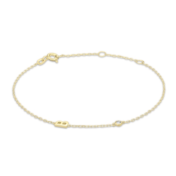 Rocksbox The Sideways Initial Lab-Grown Diamond "B" Bracelet 24K Yellow Gold Vermeil Sterling Silver 8"