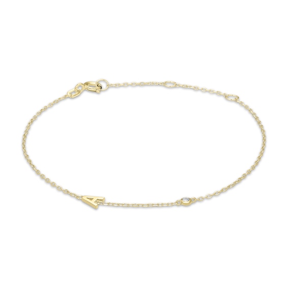 Rocksbox The Sideways Initial Lab-Grown Diamond "A" Bracelet 24K Yellow Gold Vermeil Sterling Silver 8"