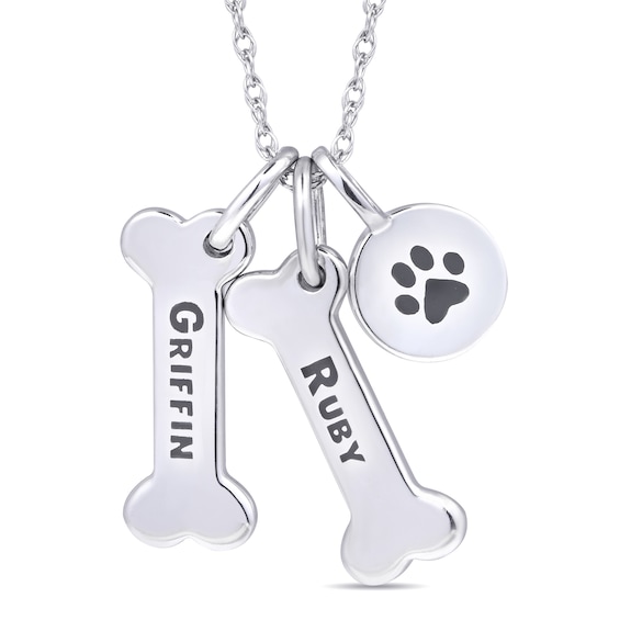 Dog Bone and Paw Pendant (2 Lines)
