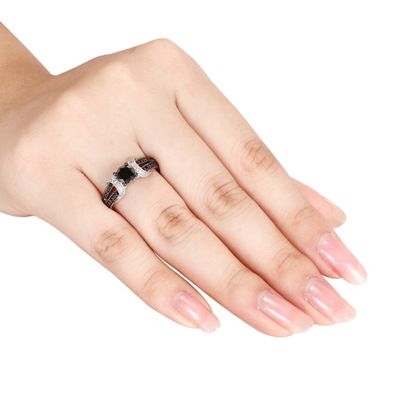 Black/White Diamond Ring 1 ct tw Round-cut 10K White Gold