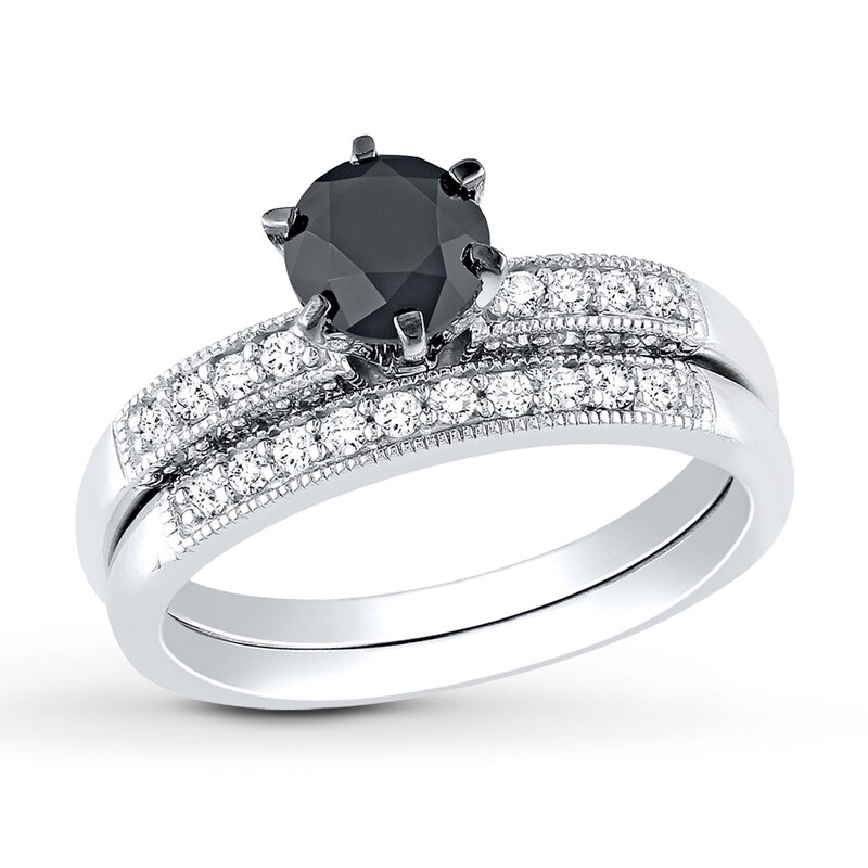 Black/White Diamond Bridal Set 1-1/3 ct tw 10K White Gold