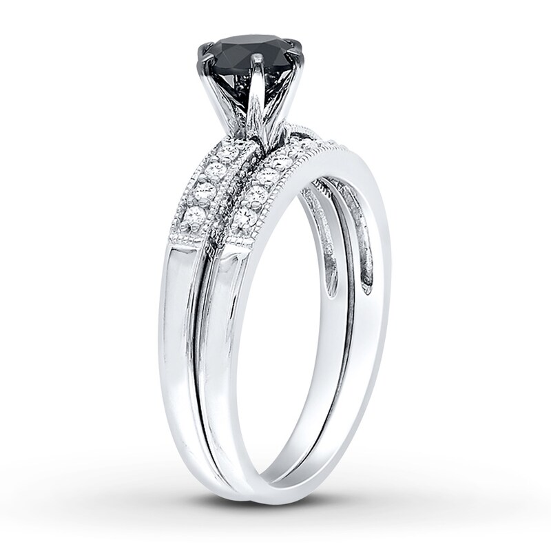 Black/White Diamond Bridal Set 1-1/3 ct tw 10K White Gold