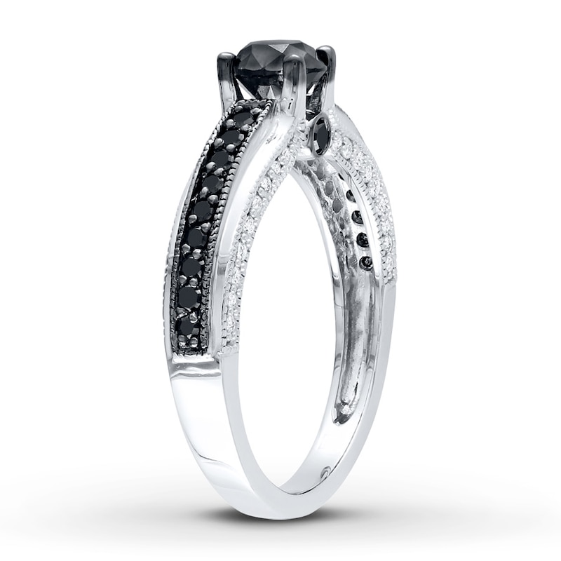 Black Diamond Ring 1-1/4 cts tw Round-cut 10K White Gold