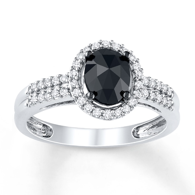 Main Image 1 of Black Diamond Ring 1 ct tw Oval-cut 14K White Gold