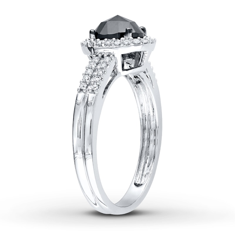 Main Image 2 of Black Diamond Ring 1 ct tw Oval-cut 14K White Gold