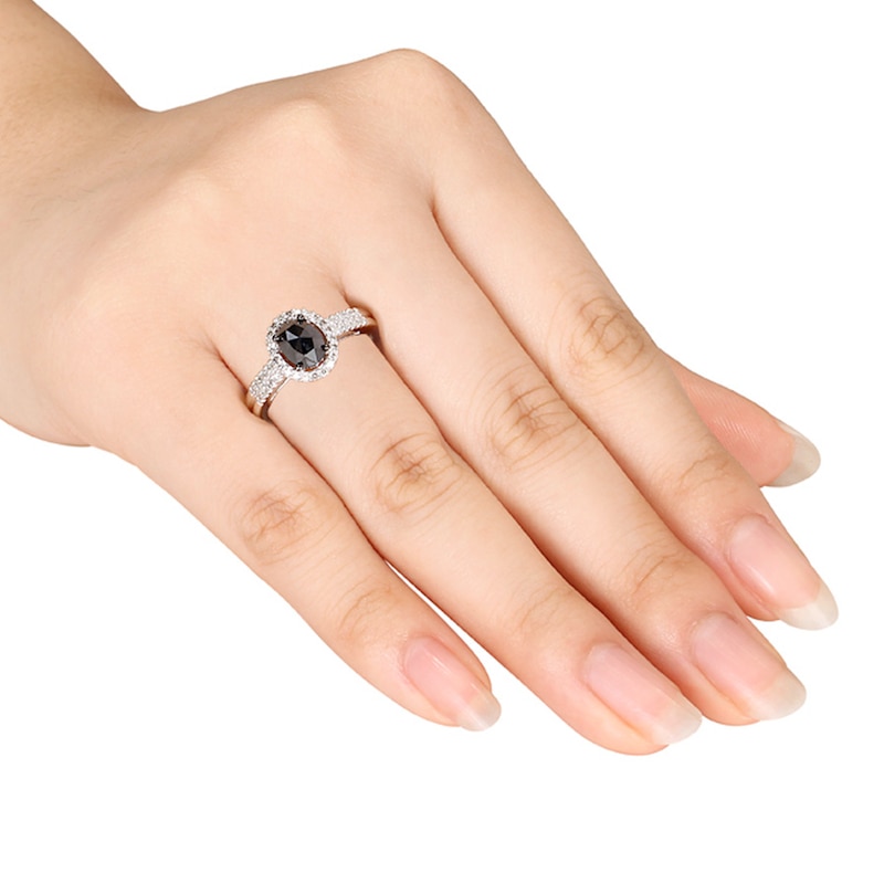 Main Image 3 of Black Diamond Ring 1 ct tw Oval-cut 14K White Gold