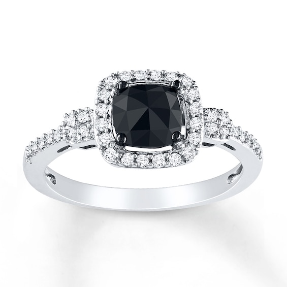 Black Diamond Ring 1 Ct Tw Cushion Cut 14k White Gold Kay