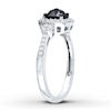 Thumbnail Image 1 of Black Diamond Ring 1 ct tw Cushion-cut 14K White Gold