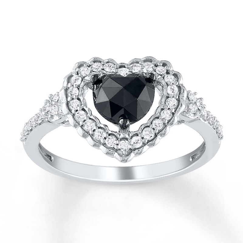 Main Image 1 of Black Diamond Ring 1 ct tw Heart-shaped 10K White Gold