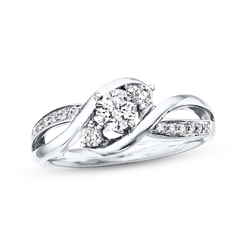 Main Image 1 of Three-Stone Engagement Ring 3/8 ct tw Diamonds 14K White Gold