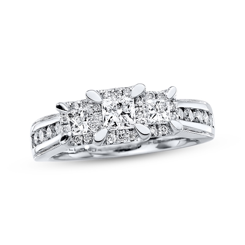 Three-Stone Engagement Ring 1 ct tw Diamonds Princess-cut 14K White Gold