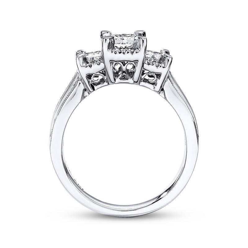 Three-Stone Engagement Ring 1 ct tw Diamonds Princess-cut 14K White Gold