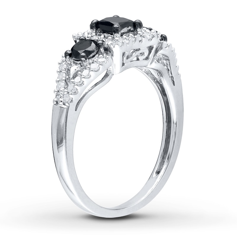 Black/White Diamond Ring 1 Carat tw 10K White Gold
