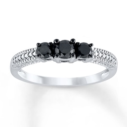Black Diamond Ring 1/2 ct tw Round-cut Sterling Silver