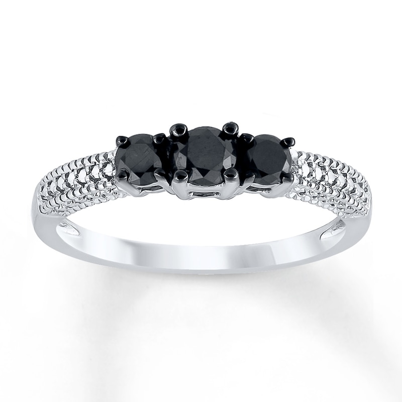 Main Image 1 of Black Diamond Ring 1/2 ct tw Round-cut Sterling Silver