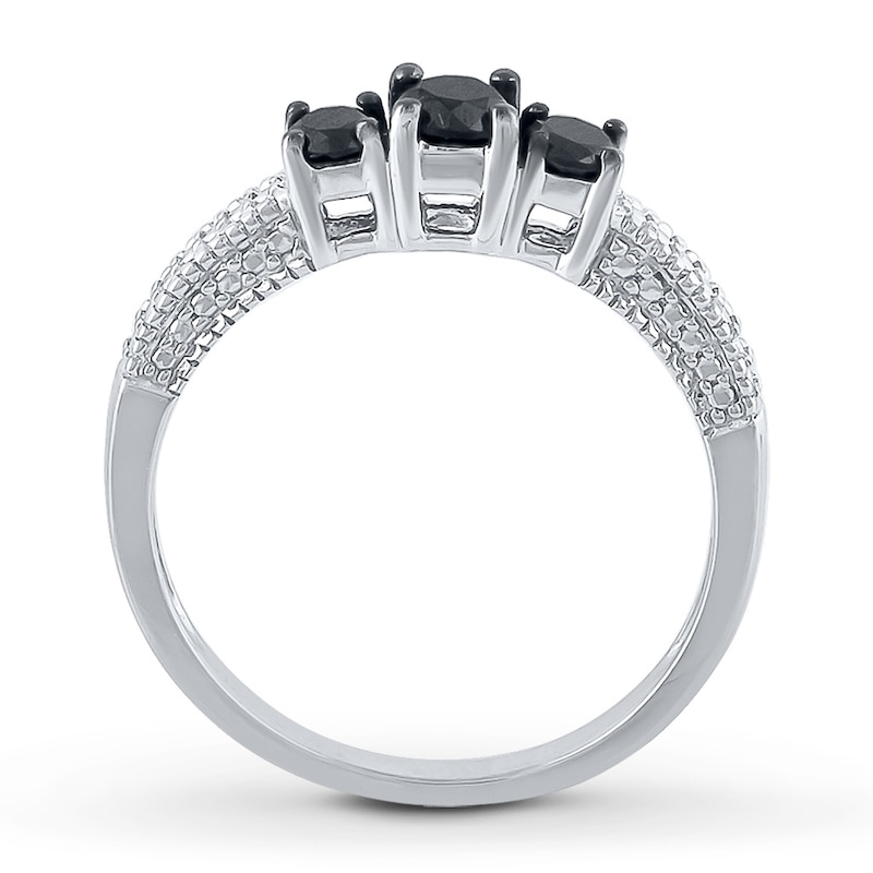 Black Diamond Ring 1/2 ct tw Round-cut Sterling Silver