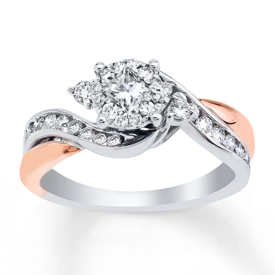Now + Forever Diamond Engagement Ring 5/8 cttw Princess-cut 10K Two-Tone Gold