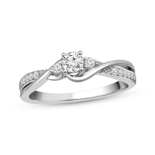 Memories Moments Magic Round-Cut Diamond Three-Stone Engagement Ring 1/3 ct tw 10K White Gold