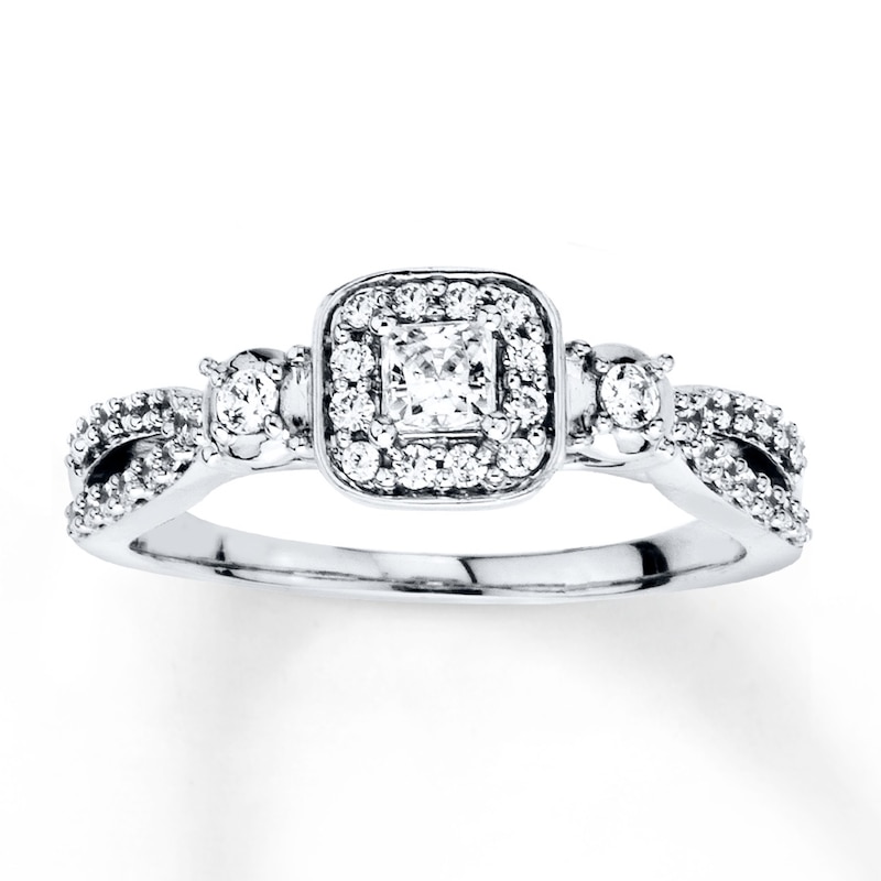 Diamond Engagement Ring 1/2 ct tw Princess-cut 14K White Gold with 360