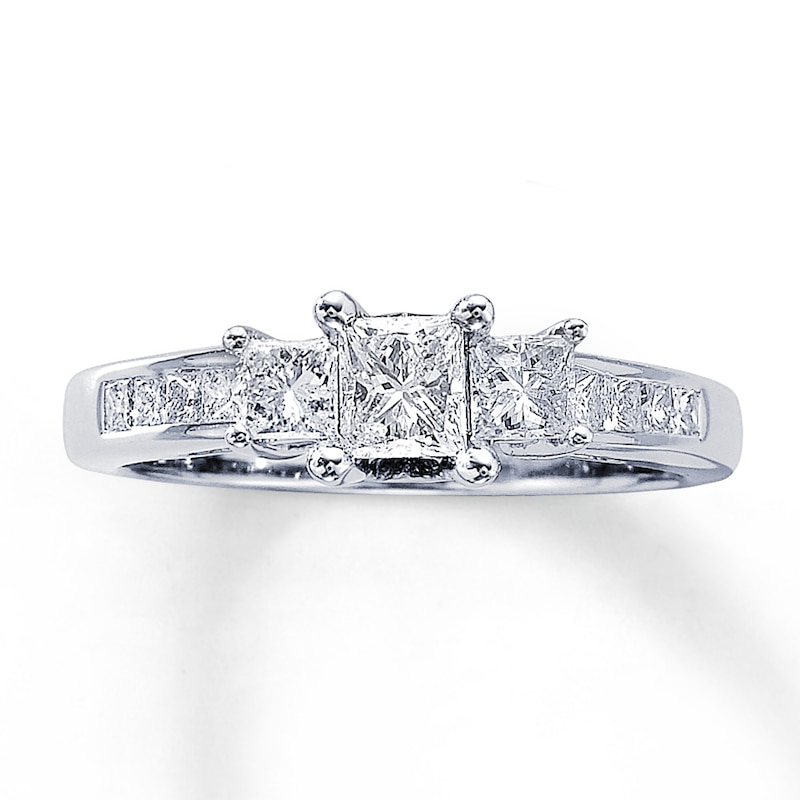 Main Image 1 of Now + Forever Three-Stone Diamond Ring 1 ct tw Princess-cut 14K White Gold