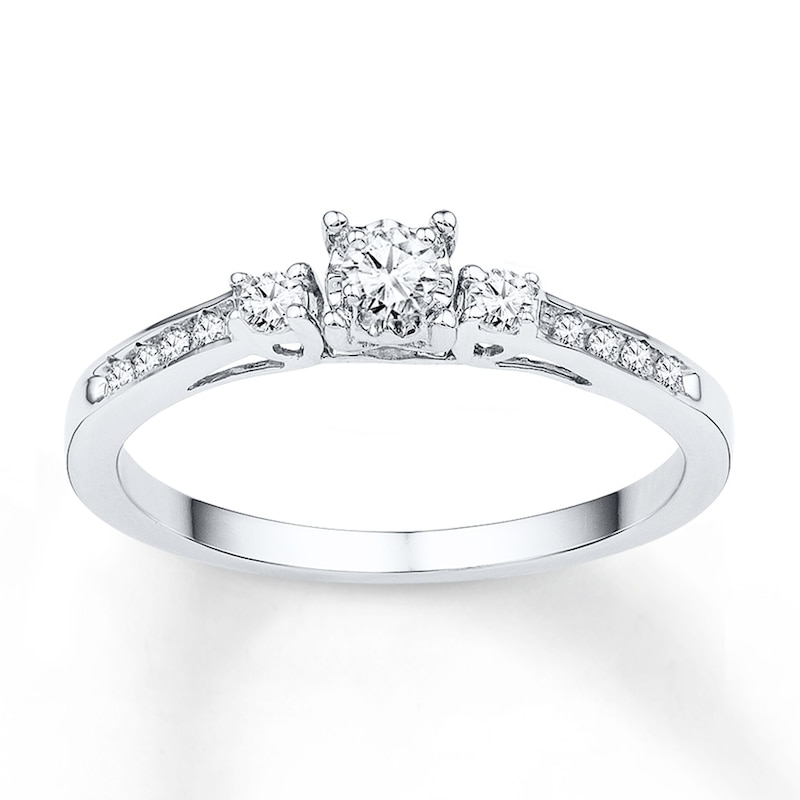 Three-Stone Promise Ring 1/6 ct tw Diamonds 10K White Gold with 360