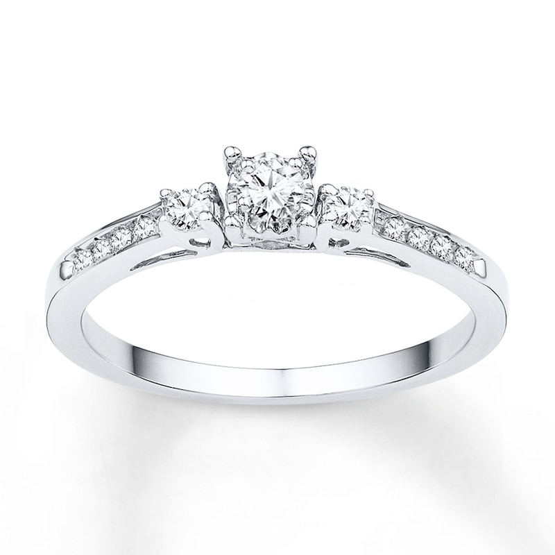 Main Image 1 of Three-Stone Promise Ring 1/6 ct tw Diamonds 10K White Gold