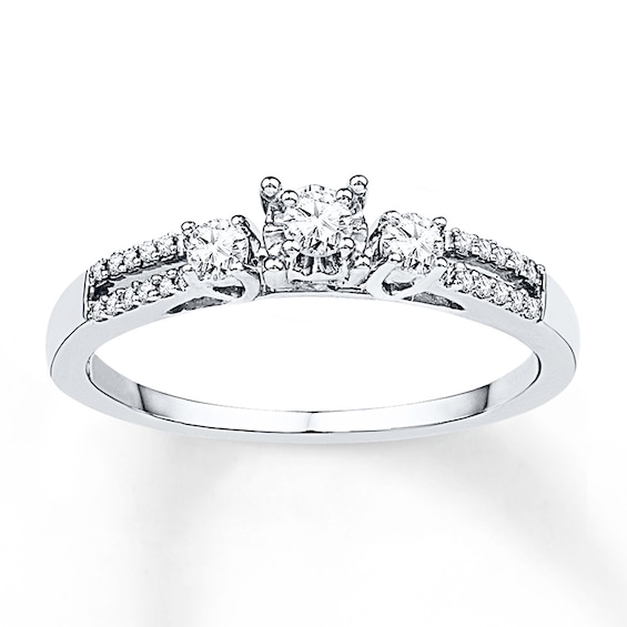 Memories Moments Magic Diamond Three-Stone Engagement Ring 1/4 ct tw 10K White Gold