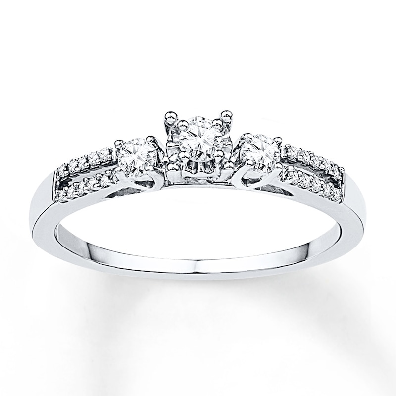 Main Image 1 of Memories Moments Magic Three-Stone Ring 1/4 ct tw Diamonds 10K White Gold