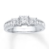 Thumbnail Image 1 of Memories Moments Magic Three-Stone Diamond Ring 5/8 ct tw Princess-cut 10K White Gold