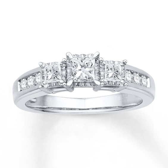 Memories Moments Magic Three-Stone Diamond Ring 5/8 ct tw Princess-cut 10K White Gold