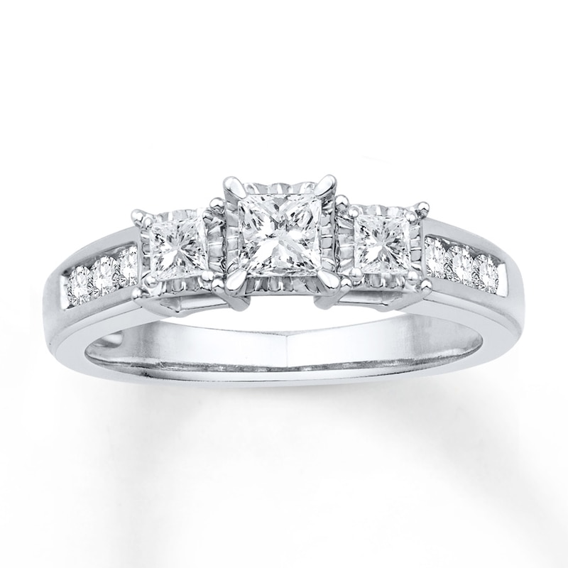 Three-Stone Diamond Ring 5/8 ct tw Princess-cut 10K White Gold